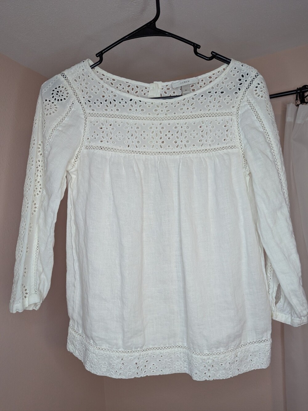 J. Crew White Eyelet Cotton Peasant Top